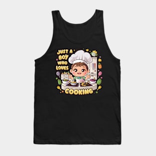 "Just a Boy Who Loves Cooking" - Cartoon Chef Design Tank Top